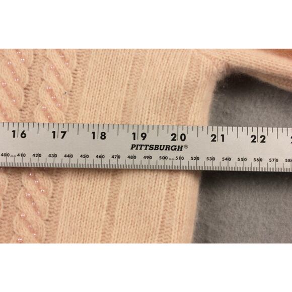 VTG Adele Joyce Embroidered Cardigan Sweater Sz M Pink Pearl Granny Cottagecore - Picture 6 of 7